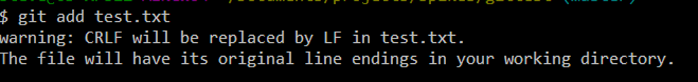 Git warning when line endings are not yet translated.